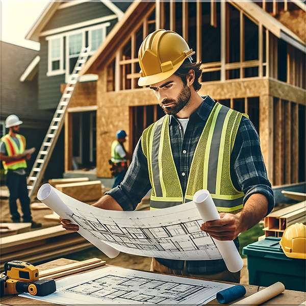 A general contractor looking a house blue prints