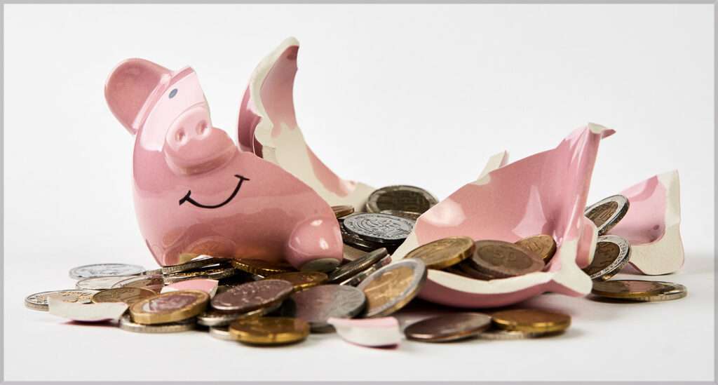 A broken piggy bank