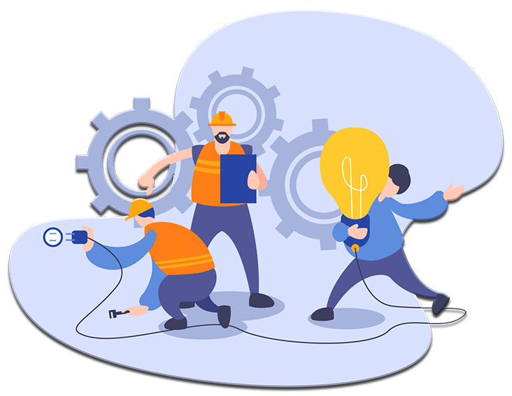 Three people trying to fix the problem