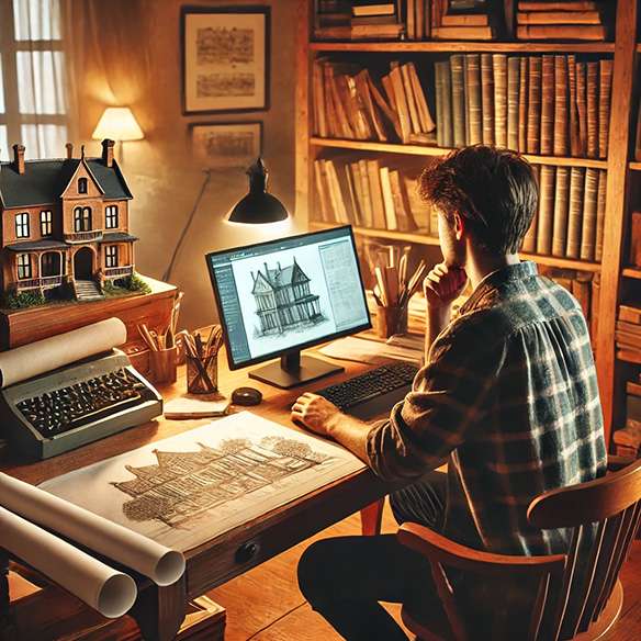 A person doing research on his historic home